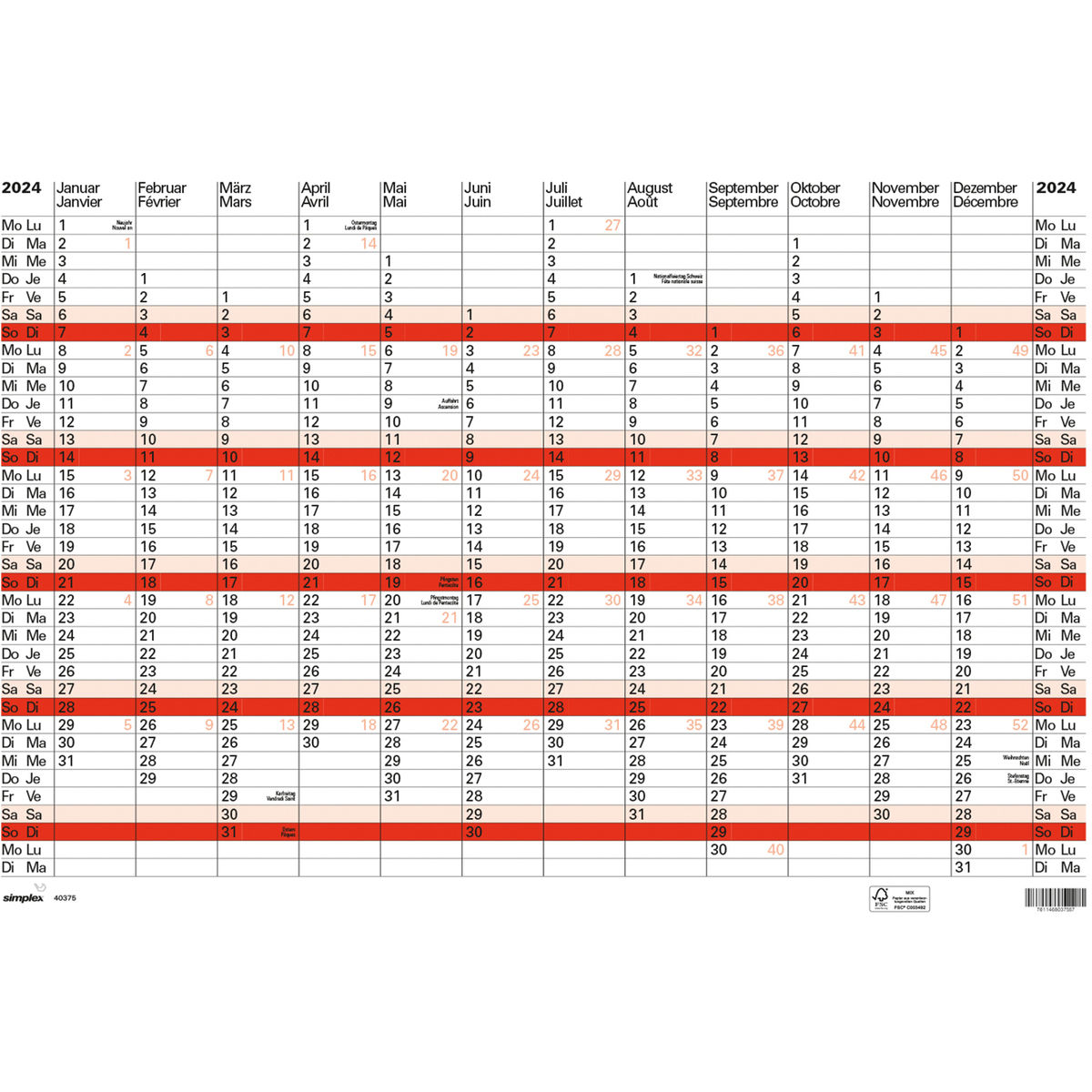 Simplex calendrier 3 mois 2024