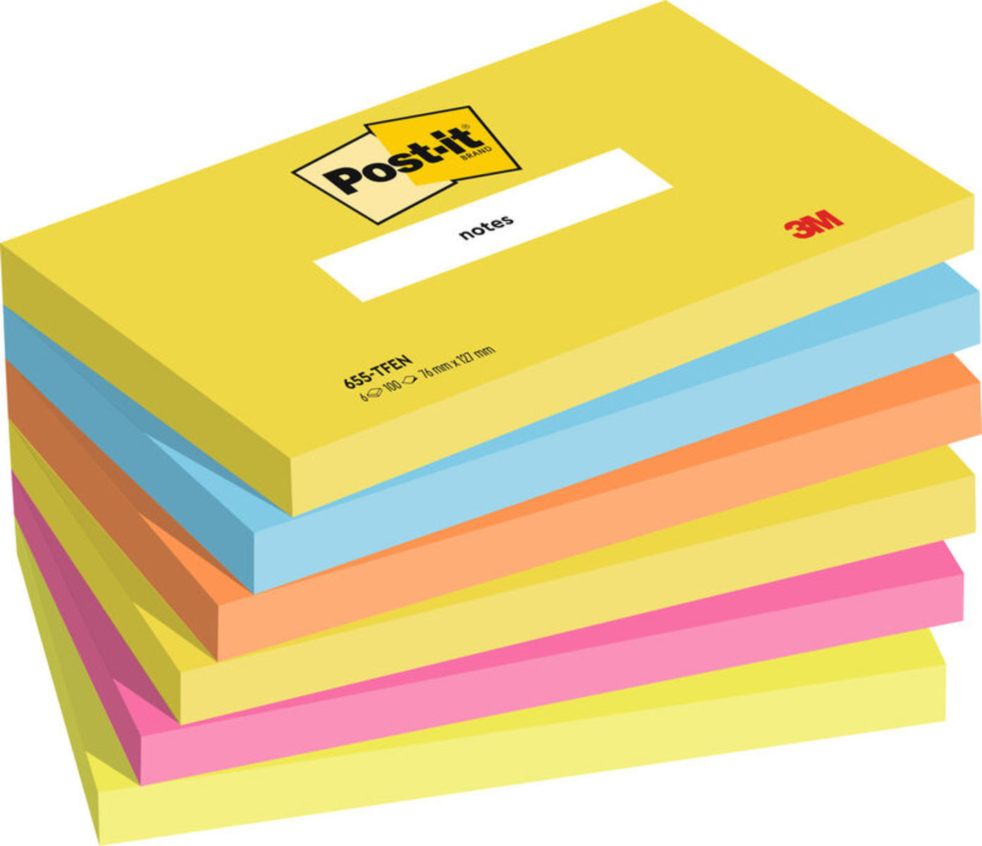 Post-it Segnapagina Energy Notes Energetic, giallo neon, blu paradiso,  arancio vitale, rosa potenza, verde neon, 127 mm, 76 mm, 6 pezzi